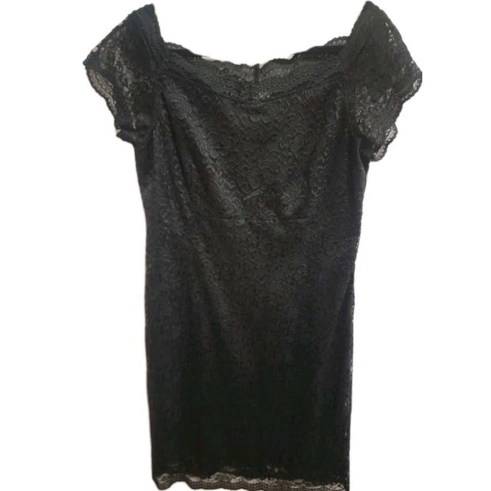 Worthington Women's Black Lace Sheath Dress Size 14 Short Sleeve Cocktail Party